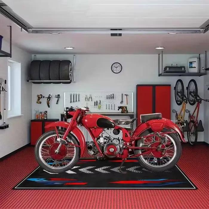 Tapis de garage pour moto VIKAMA, tapis d'atelier de réparation, tapis lavable et marchable, tapis de chambre, tapis de présentation pour moto, décoration intérieure