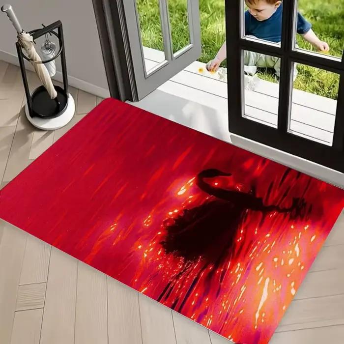Tapis vintage rouge à motif ethnique Panthère Noire
