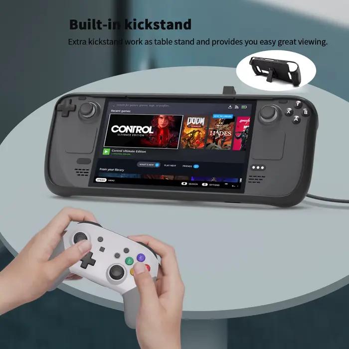 SD009 Kit de étui de protection Steam Deck : coque en TPU + support + trackpad et autocollants pour boutons arrière