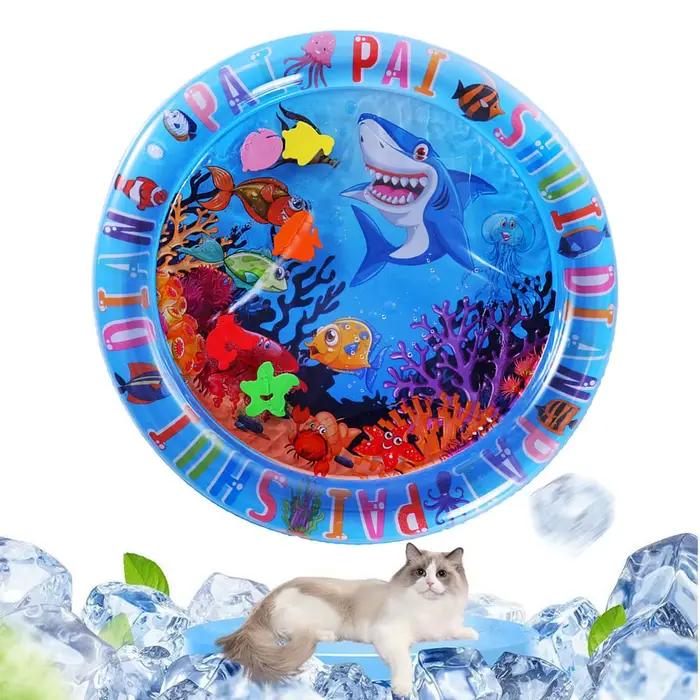 Tapis de jeu sensoriel d'eau tapis d'eau gonflable épaissi pour chat et chien tapis de jeu pour animaux de compagnie avec poisson mer océan thème jouet sensoriel eau