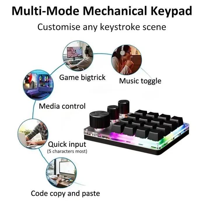 Programmation sans fil Bluetooth Macro personnalisé 16 touches 3 boutons clavier 3 Modes rvb copier coller