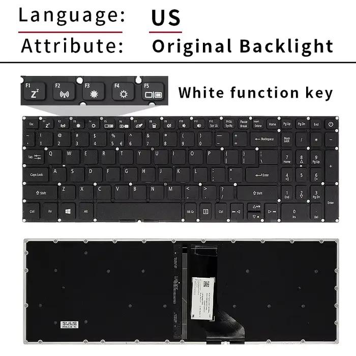 Clavier d'ordinateur portable pour Acer Aspire 3 A315-21 A315-41 A315-41G A315-31 A315-51 A315-53 A315-53G avec rétroéclairage
