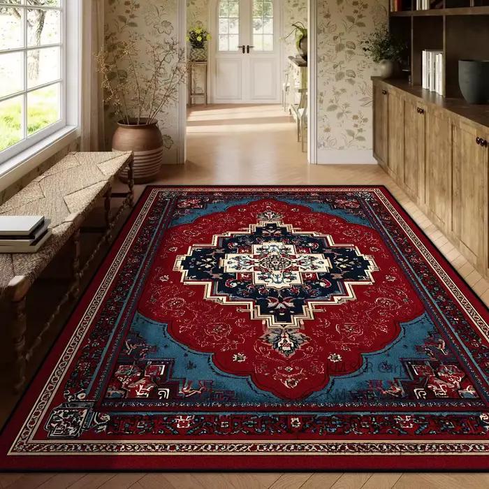 Tapis de luxe rouge persan pour salon, grand tapis antidérapant pour tables basses, décoration intérieure, chambre à coucher, tapis de salon