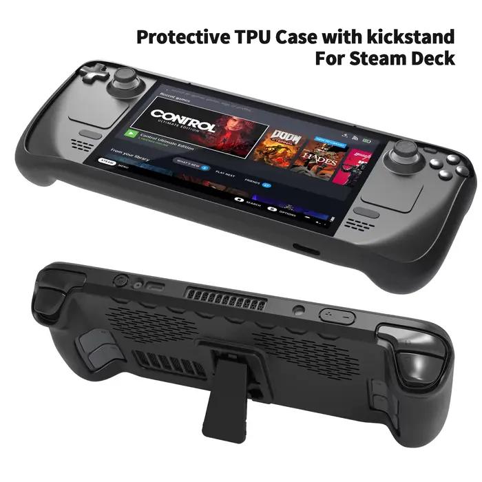 SD009 Kit de étui de protection Steam Deck : coque en TPU + support + trackpad et autocollants pour boutons arrière