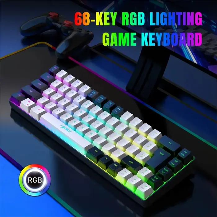 Mini clavier filaire ergonomique à 68 touches avec rétroéclairage rvb et souris optique