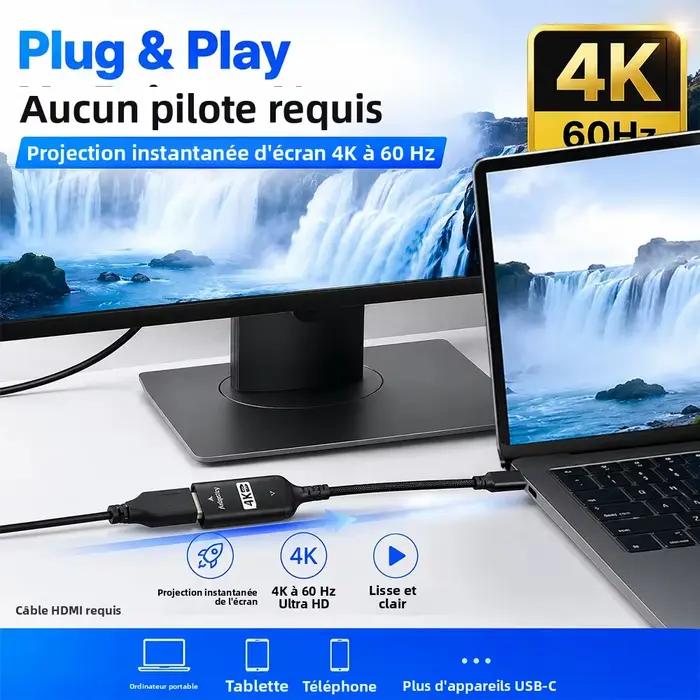 Adaptateur USB C vers HDMI 4K@60Hz Plug and Play
