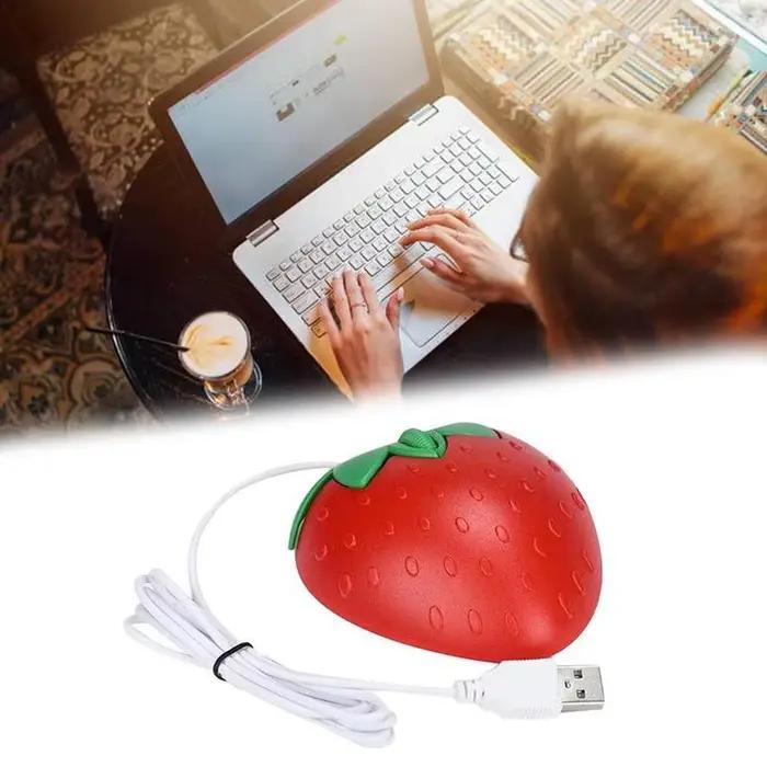 3D Mini mignon dessin animé fraise souris filaire USB