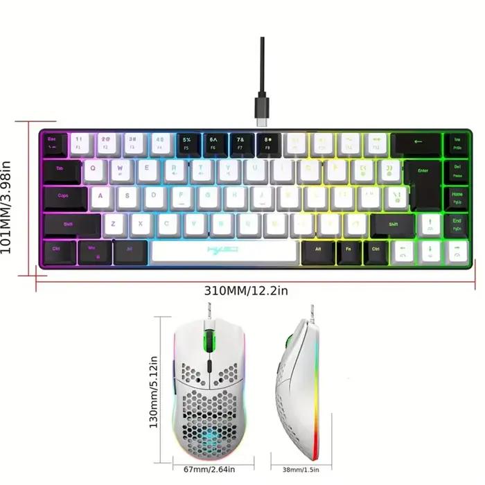 Mini clavier filaire ergonomique à 68 touches avec rétroéclairage rvb et souris optique
