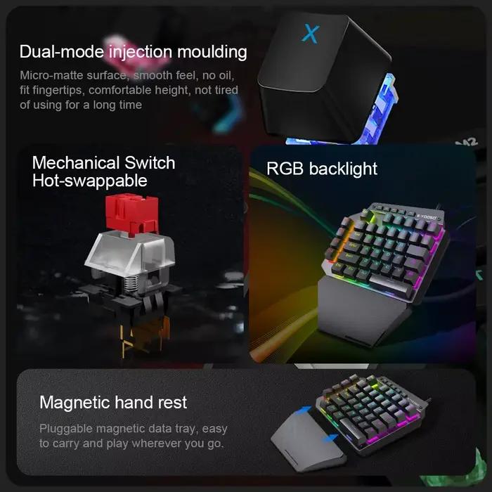 E-YOOSO K700 RGB à Une main Jeu Mécanique Filaire Clavier Rouge Commutateur 44 Clé Programmable Jeux pour Ordinateur PC Portable