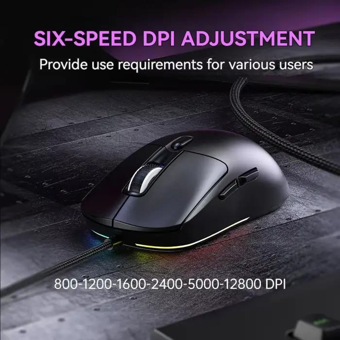 Souris de jeu filaire 6 niveaux DPI réglable jusqu'à 12800DPI puce A825 instantanée programmation Macro rvb conception