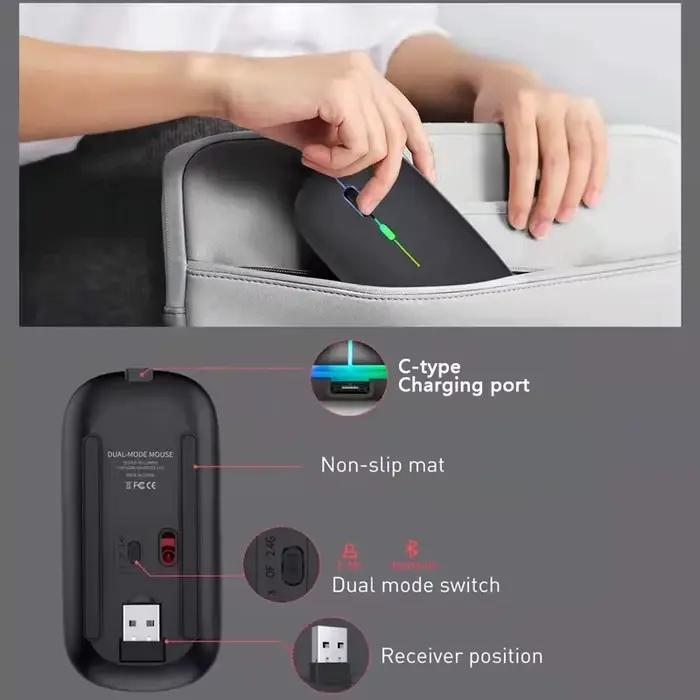 Souris sans fil Bluetooth et 2.4GHz rechargeable avec éclairage RVB ergonomique pour PC, iPad, ordinateur portable, téléphone portable et TV occasions spéciales