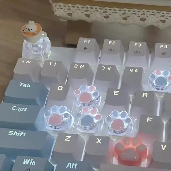 Clavier mécanique résine Keycap chat pattes Pad clair rétro-éclairé RGB WASD flèche ESC clé dessin animé mignon OEM XDA cerise profil Mx commutateur