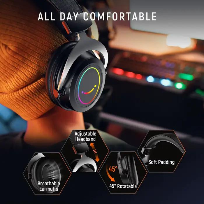 Casque de jeu RVB avec contrôle de ligne et poignées