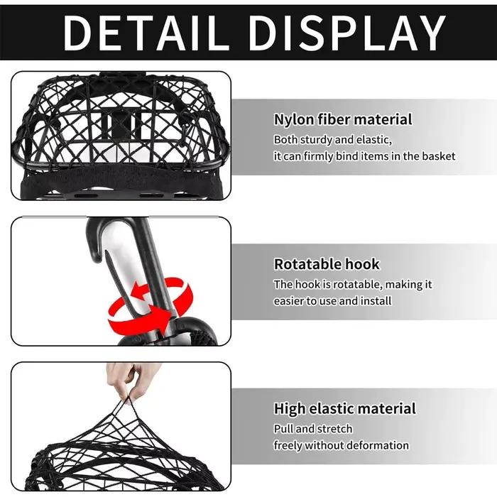 Filet de fixation pour moto, scooter, vélo électrique et vélo, en maille élastique, pour le rangement de casque et de bagages
