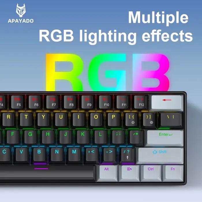 Clavier mécanique APAYADO K61 61 touches interrupteurs échangeables à chaud rétroéclairage multicolore RVB pour ordinateur de bureau portable et tablette occasions de jeu et travail