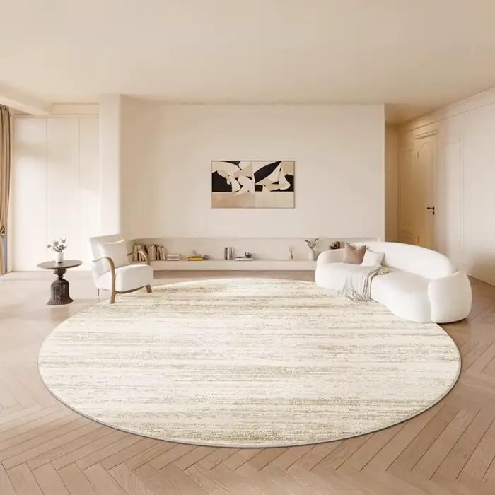 Tapis de salon rond de grande surface, style crème, haut de gamme, chambre à coucher, chevet, épaissi, maison, imperméable, moelleux, doux