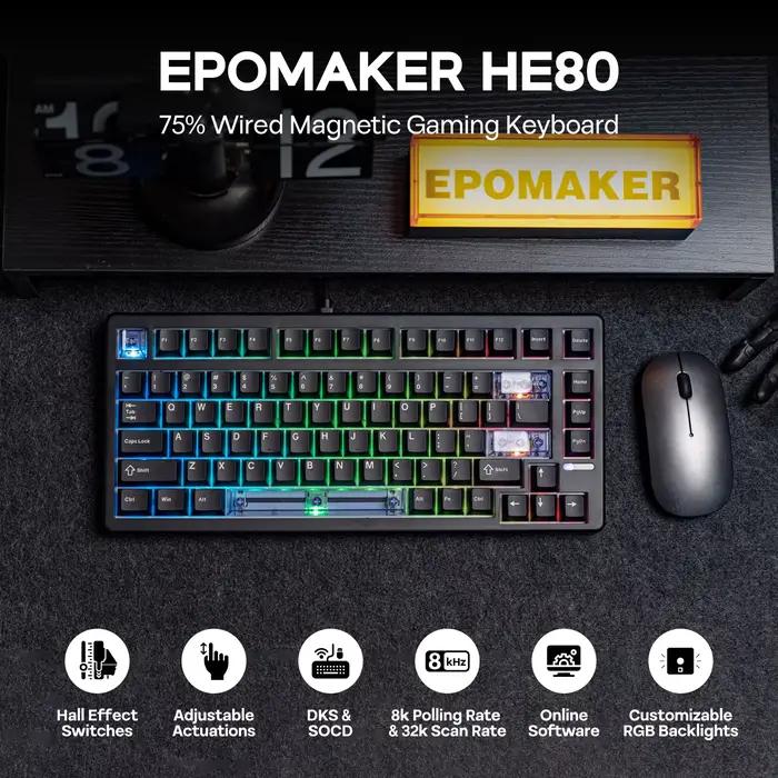 EPOMAKER HE80 75% disposition QWERTY américaine joint crémeux échangeable à chaud effet Hall filaire clavier mécanique magnétique DKS SOCD pour PC/Mac