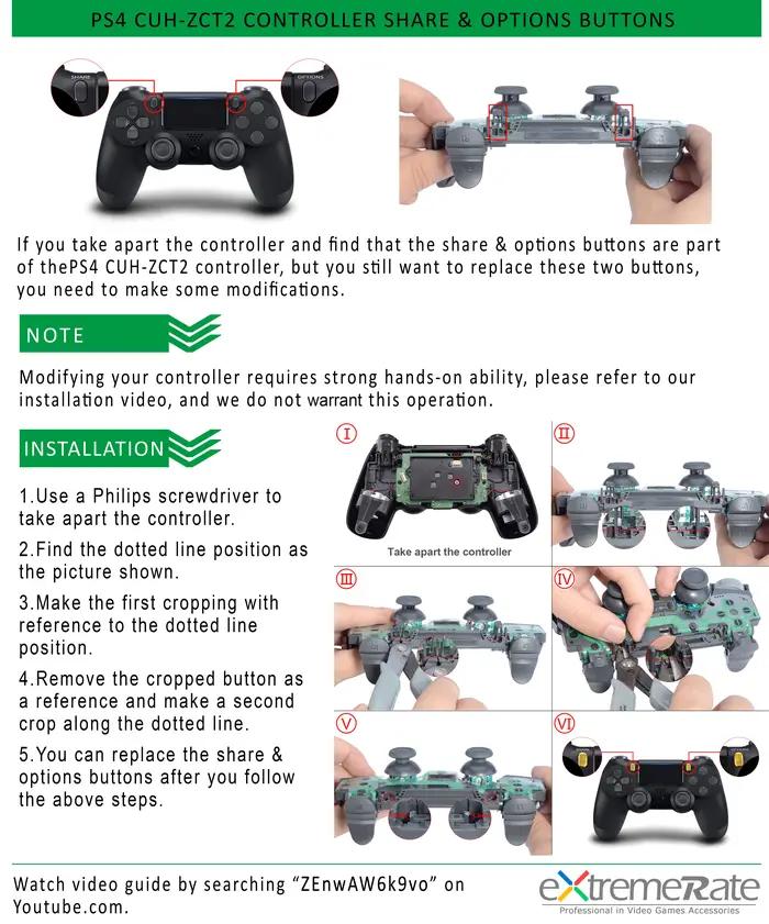 EXtremeRate Ensemble complet personnalisé lèvent L1R1 L2Inter DSub Accueil Options de partage w/Outils pour PS4 Slim Pro Contrôleur CUH-ZCT2