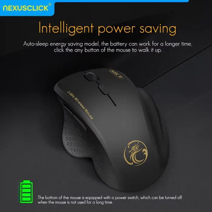 Souris sans fil NexusClick 2.4G 6 boutons DPI ajustables clics silencieux souris ergonomique pour jeux et travail longue durée de vie souris pour ordinateur portable et bureau