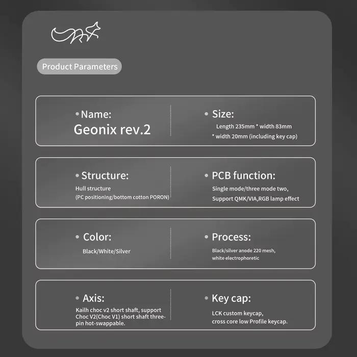 Chosfox Geonix48 Rev.2 clavier à profil bas trois modes Kit