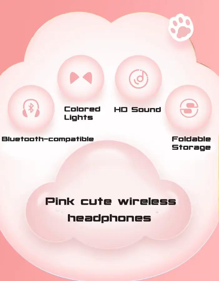 Écouteurs sans fil Bluetooth avec oreilles de chat roses