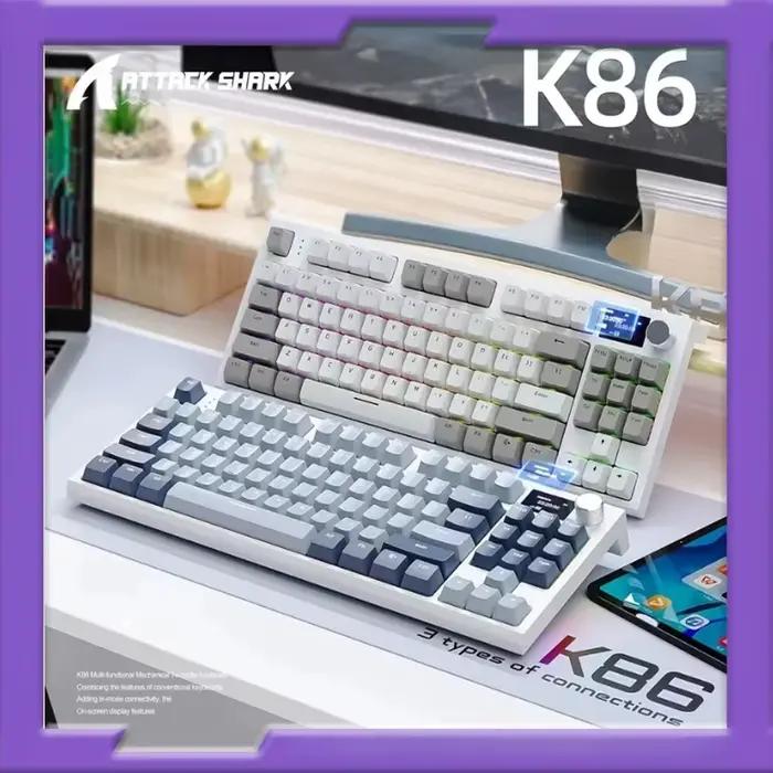 Clavier mécanique sans fil Attack Shark K86 - Support de joint de bouton en métal Écran TFT remplaçable à chaud Bluetooth/2.4G/USB-C