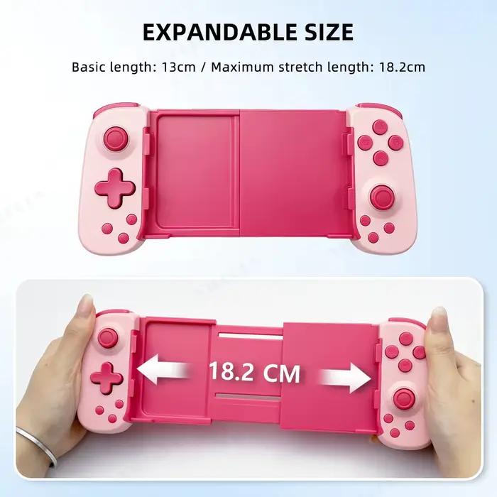 Manette de jeu rose extensible avec joystick à vibration et déclencheur Hall pour Switch/Android/iOS/PC