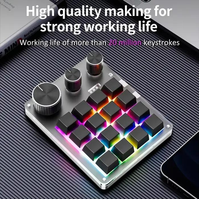 Programmation sans fil Bluetooth Macro personnalisé 16 touches 3 boutons clavier 3 Modes rvb copier coller