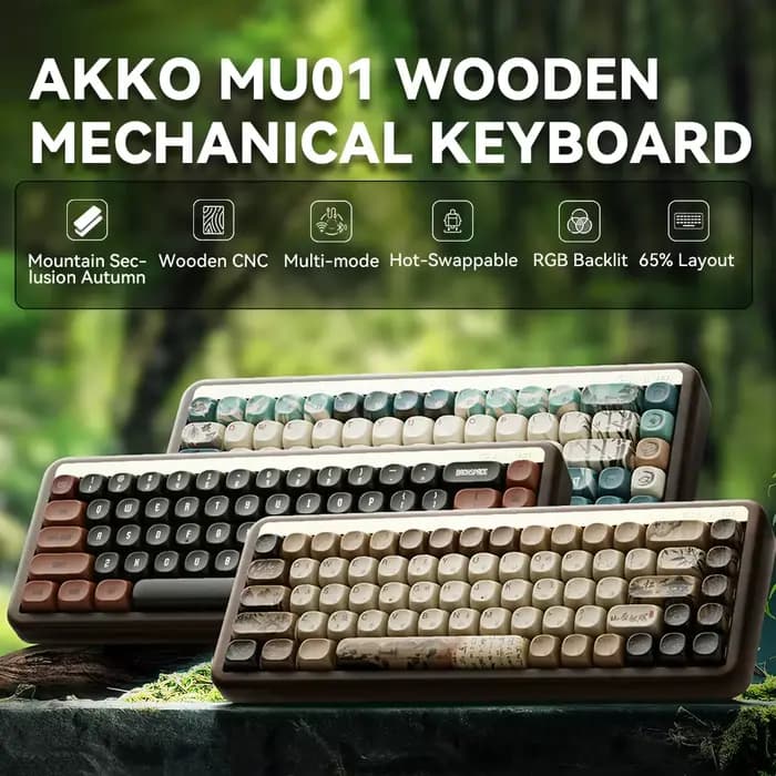 Akko MU01 Mountain Seclusion clavier mécanique en bois rvb échangeable à chaud BT 5.0/2.4G sans fil et type-c clavier de jeu filaire