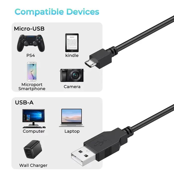 Câble de chargement Micro USB de 1.8M pour contrôleur PS4/Kindle/appareil photo/smartphone