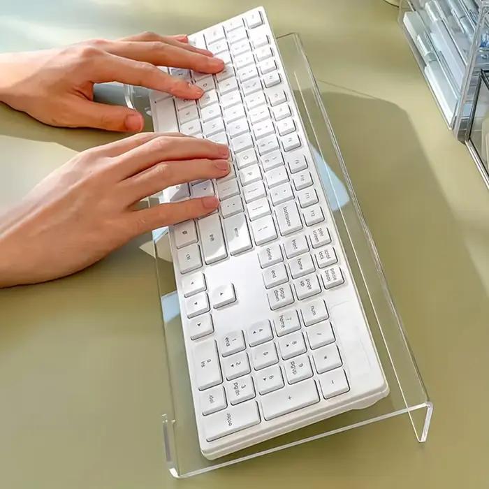 Support de clavier ergonomique en acrylique transparent pour bureau d'ordinateur