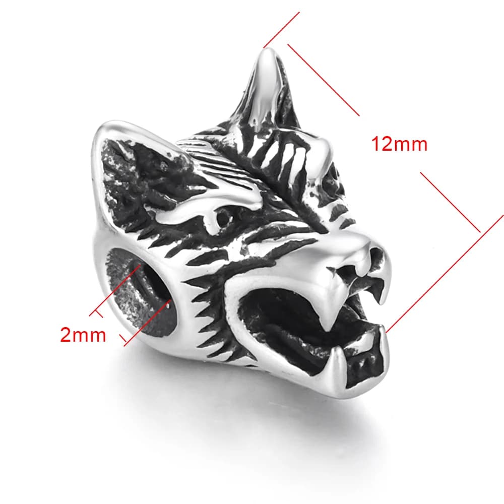 Perles de casque de guerrier Viking, loup Animal en acier inoxydable, breloques à trou de 2mm pour a