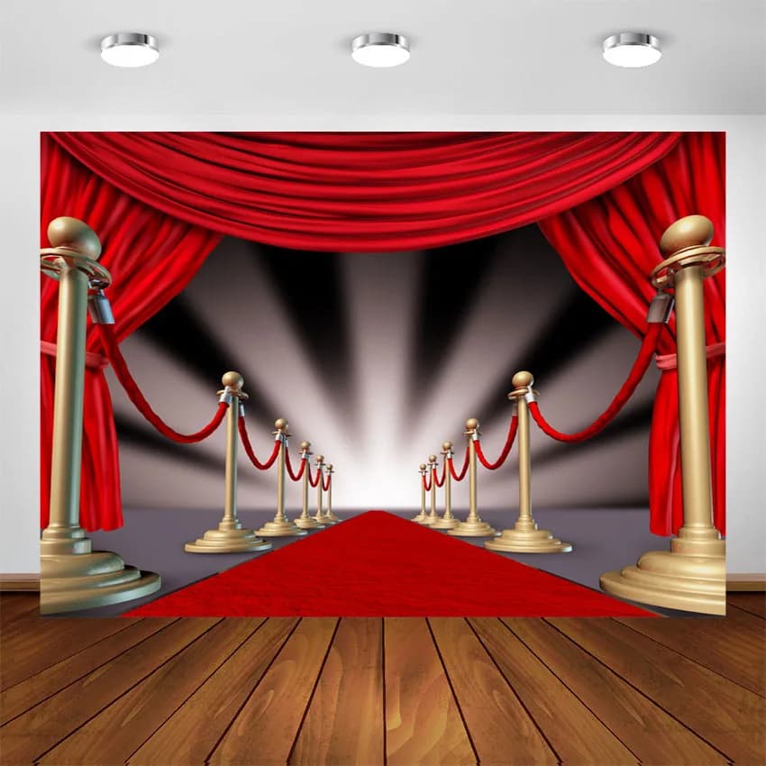 Toile de fond sur le thème du tapis rouge pour les décorations de fête d'anniversaire, arrière-plan
