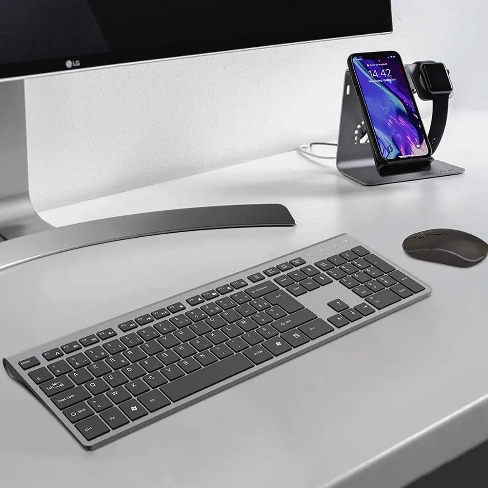 France Keyboard Combo clavier et souris sans fil - Full Size Slim Thin avec clavier numérique AZERTY