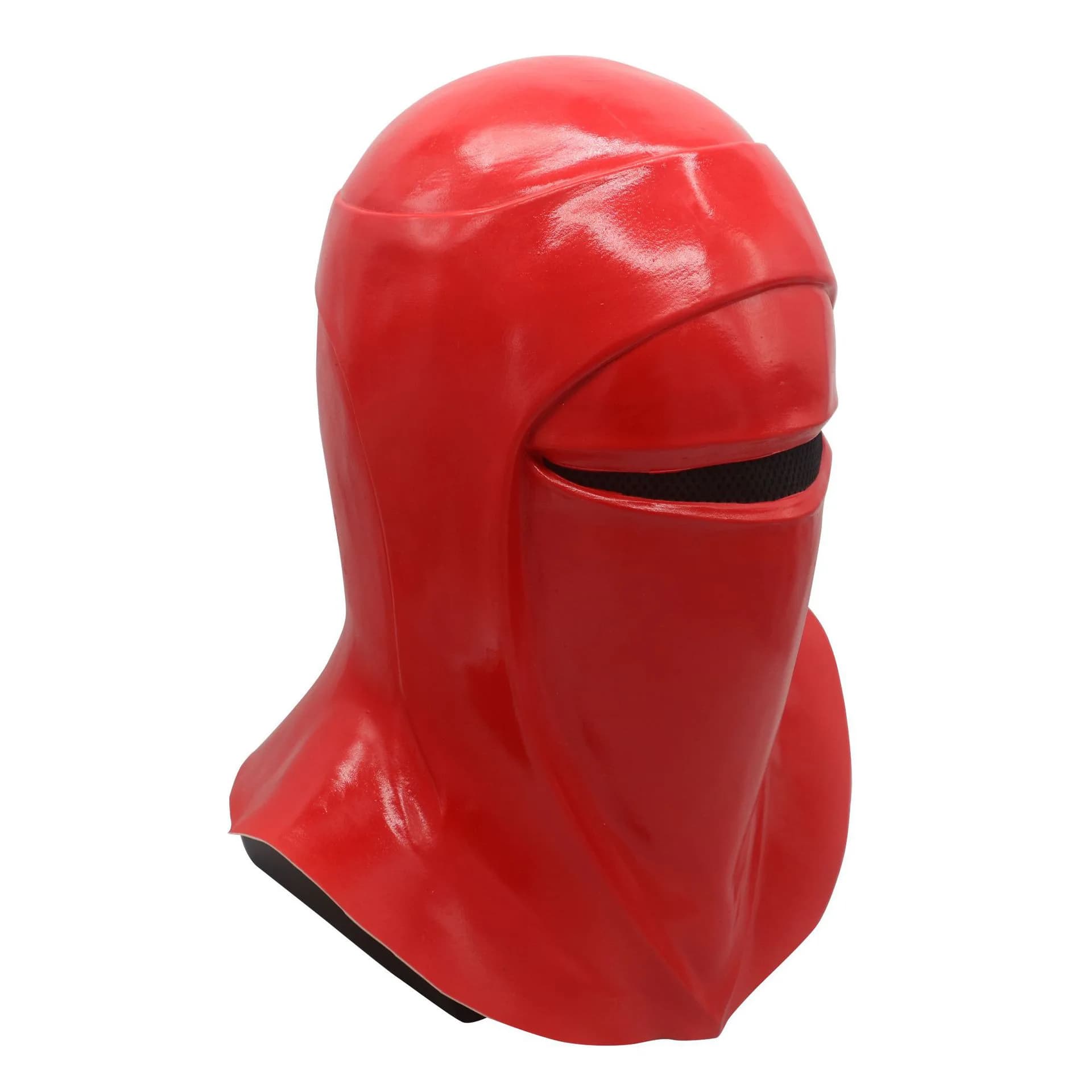 Casque de garde royal en latex à capuche rouge avec oeil en maille, jeu de cosplay, costume d'hallow