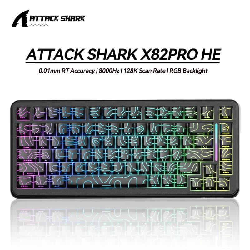 ATTACK SHARK X82 Pro HE 75% Clavier de jeu sans fil magnétique, RT/Snap Tap/DKS/MT/TGL, taux d'éroll