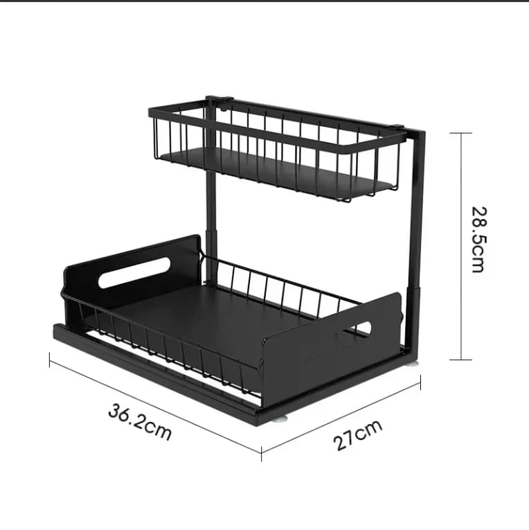 Étagère coulissante sous évier à 2 niveaux, organiseur pratique pour cuisine et salle de bain