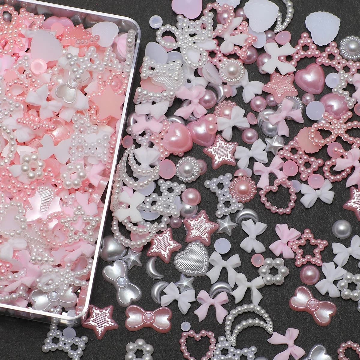 1 boîte d'accessoires pour ongles, breloque 3d en résine, nœud d'amour, pentagramme, accessoires pou
