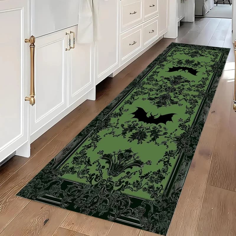 Tapis de sol antidérapant et lavable, style gothique avec crâne et chauve-souris, pour couloir, cuis