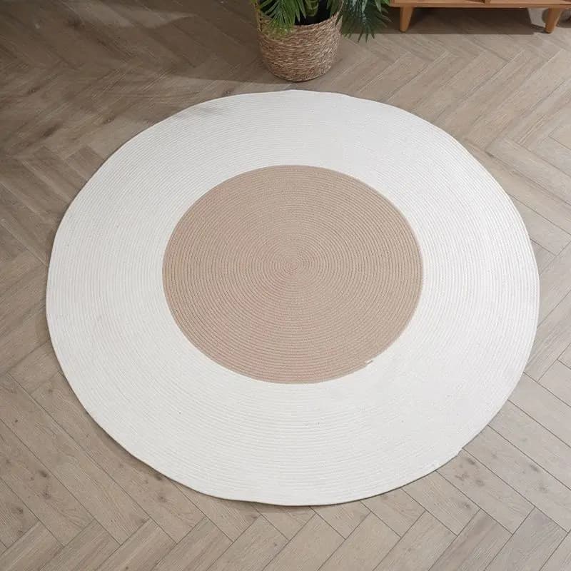 Tapis rond en coton tissé à la main de style nordique, tapis de sol décoratif minimaliste, tapis de