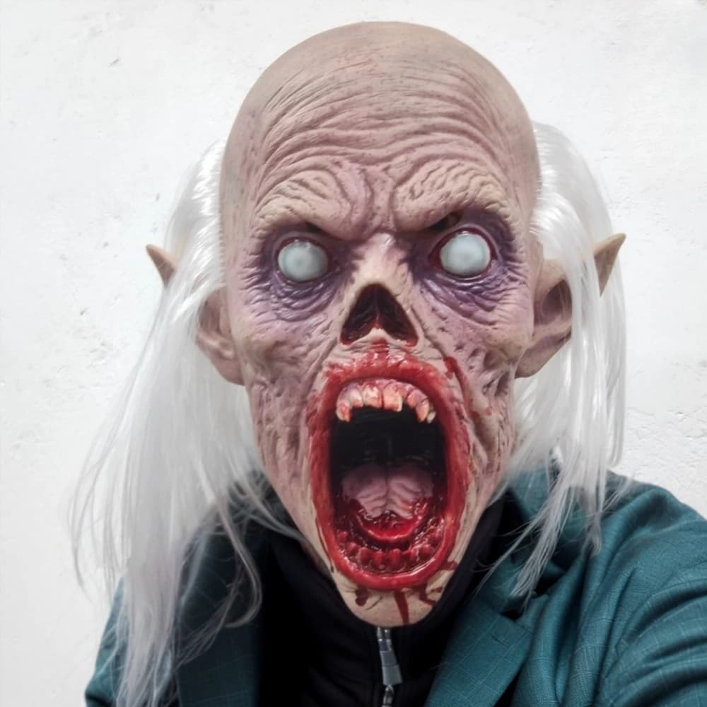 Ensemble de masques d'Halloween de Vampire effrayant avec cheveux blancs, bouche sanglante, aveugle,