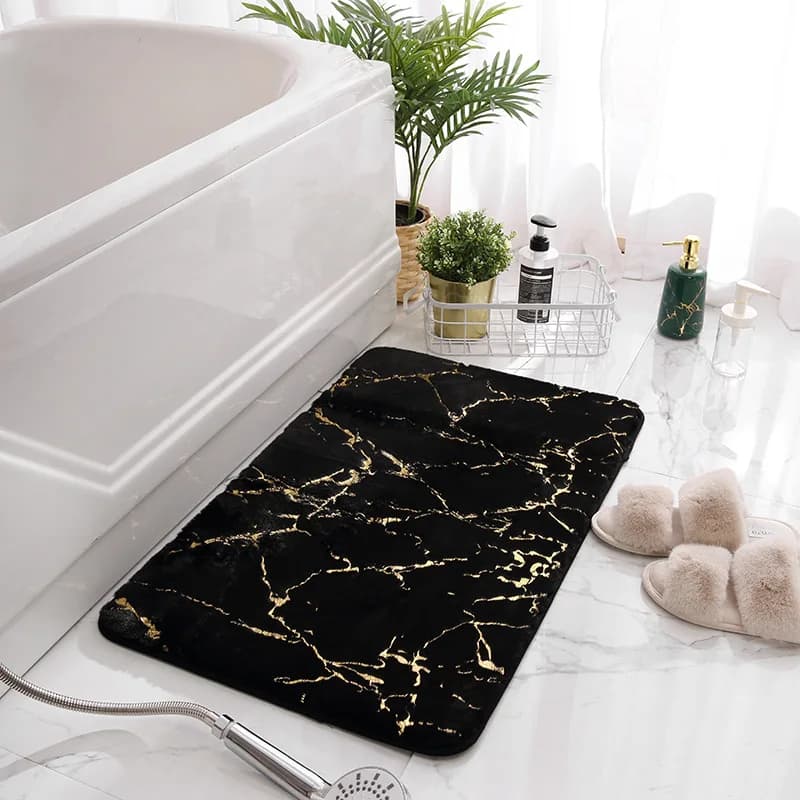 Inyahome – tapis de salle de bain en marbre, antidérapant, noir, or, Ultra doux, lavable, pour salle