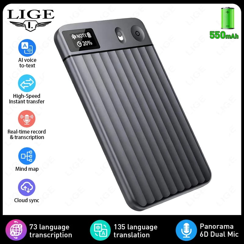 LIGE AI ChatGPT App, Enregistreur Vocal pour Appels Téléphoniques, Transcription en Temps Réel de 73