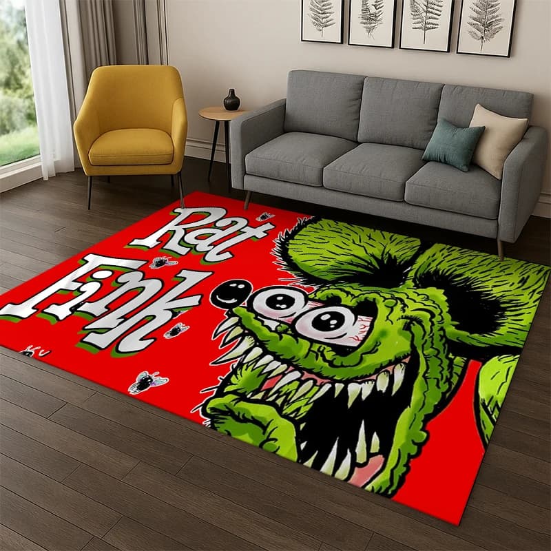 Tapis de sol antidérapant motif Rat Fink, voiture de course de dessin animé, pour chambre, salon, ca