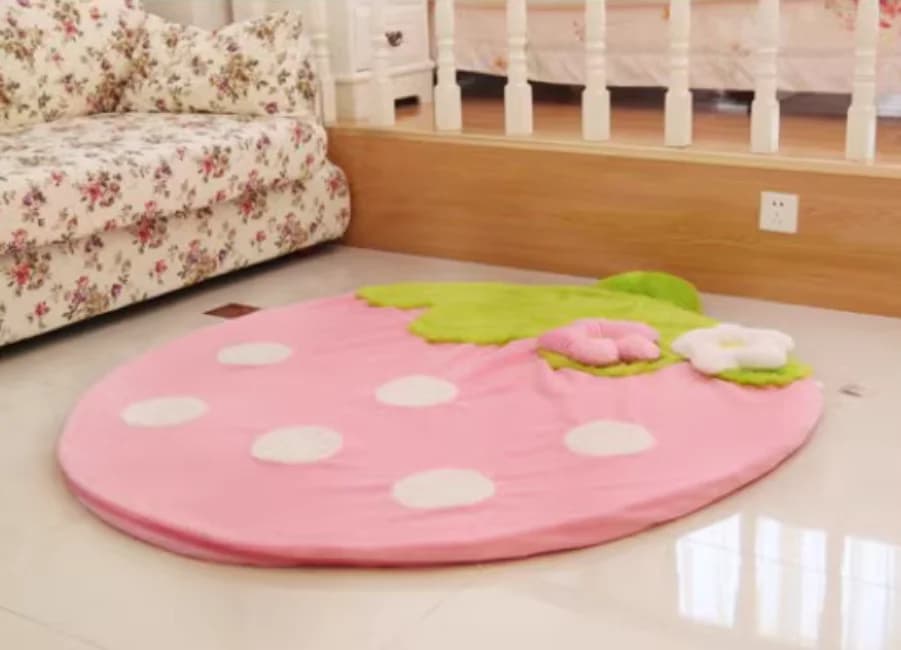 Tapis/tapis de sol en peluche pour enfants, fraise rose colorée, tapis pour ramper pour bébé, tapis