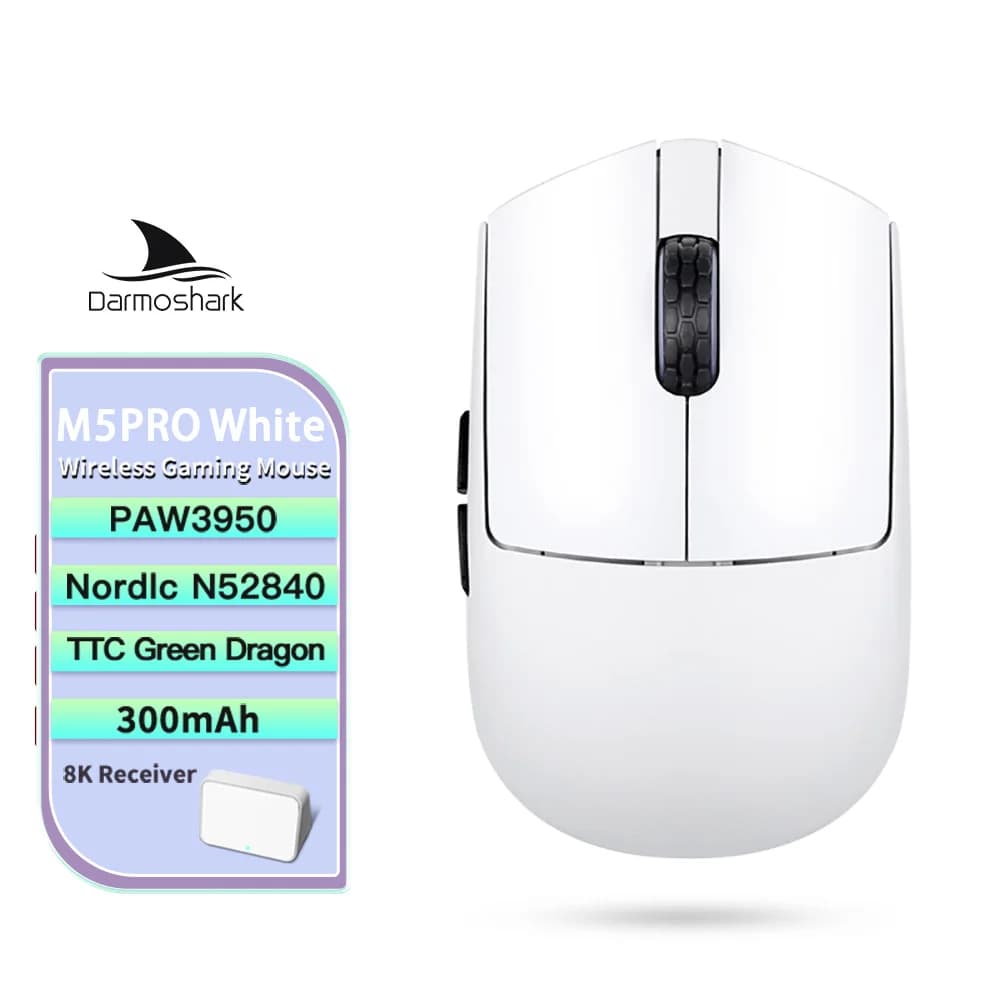 Souris de jeu sans fil Darmoshark M5Air V2 en fibre de carbone forgée, souris macro 8K, 30KDPI, poig