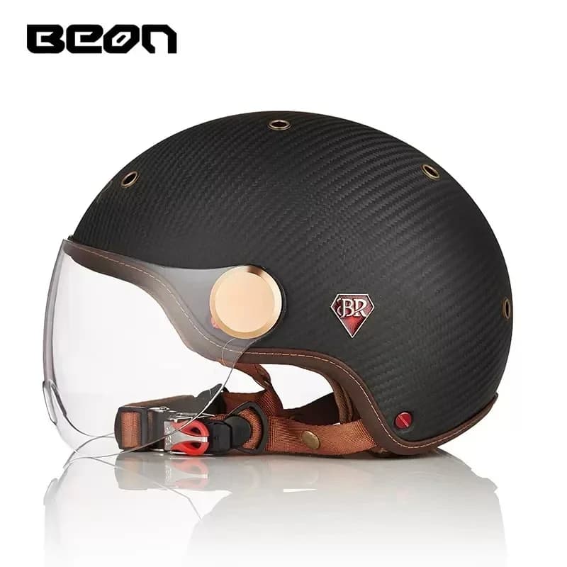 BEON BR13 rétro visage ouvert demi Casque Moto Vintage casques en Fiber de carbone Casque Moto Casqu