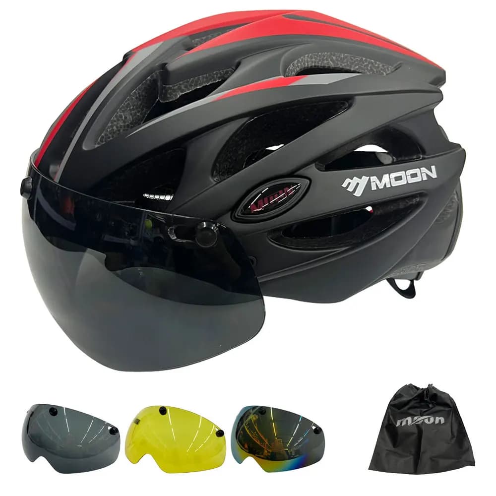 Casque de sécurité de cyclisme léger casque de vélo de moto en plein air avec lunettes à visière amo