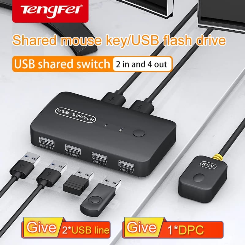Commutateur KVM USB 3.0 pour Windows 10 PC, clavier, souris, imprimante, partage de 2 pièces, 4 revi