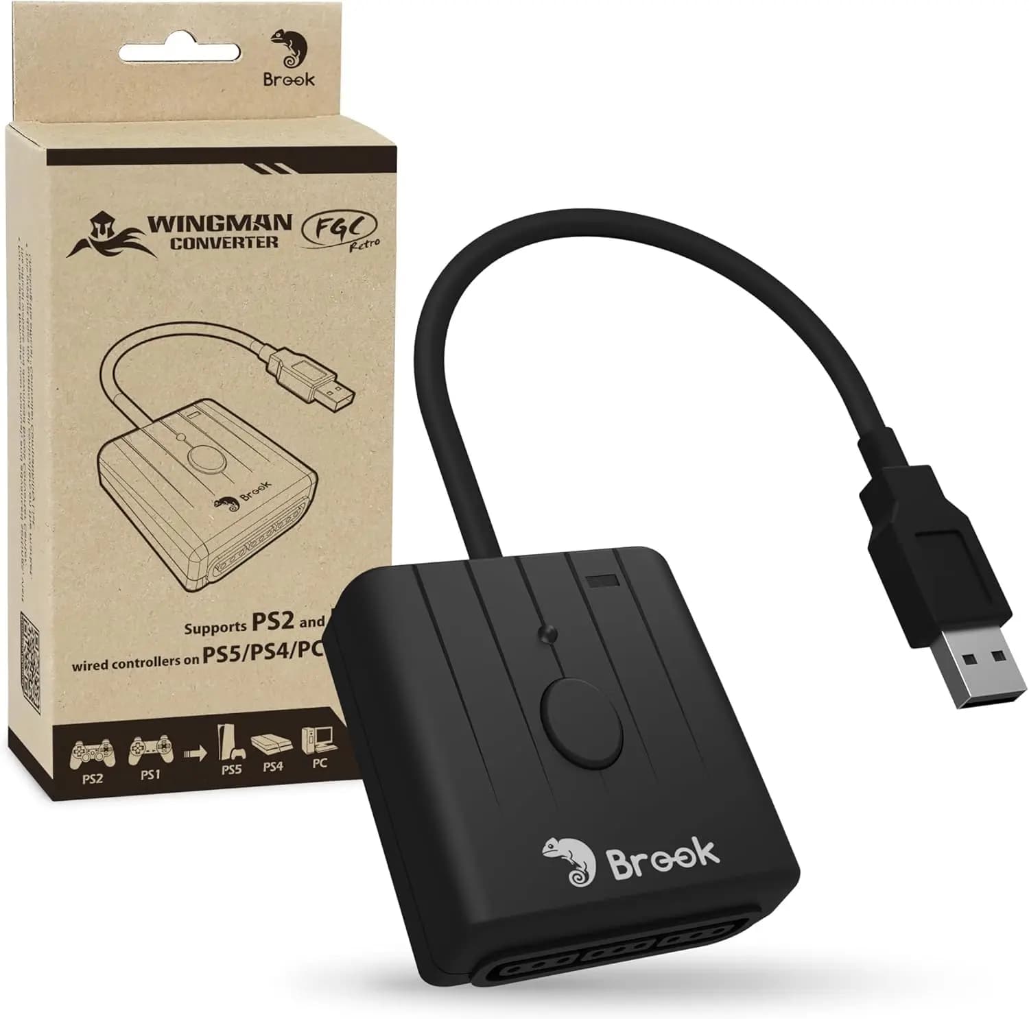 Contrôleur Brook Wingman FGC rétro PS 1/PS 2 pour PS 5/PS 4/PC Compatible avec les tapis de danse bâ